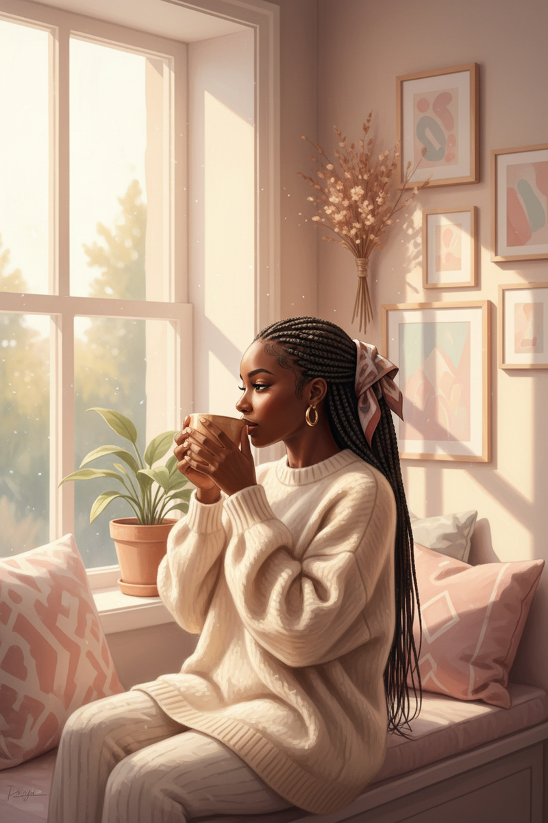 Cozy Black Woman Box Braids Wall Art