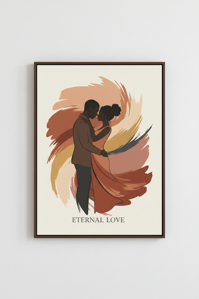 Black Love Wall Art digital print — romantic couple silhouette in warm earthy tones